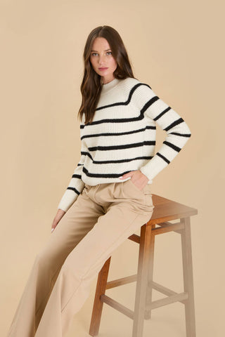 STRIPE HIGH NECK KNIT PULLOVER SWEATER