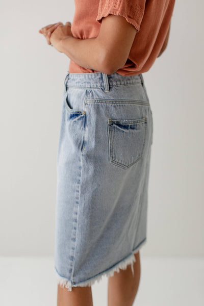 Sydney Distressed Raw Hem Denim Skirt