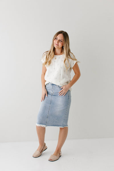 Sydney Distressed Raw Hem Denim Skirt