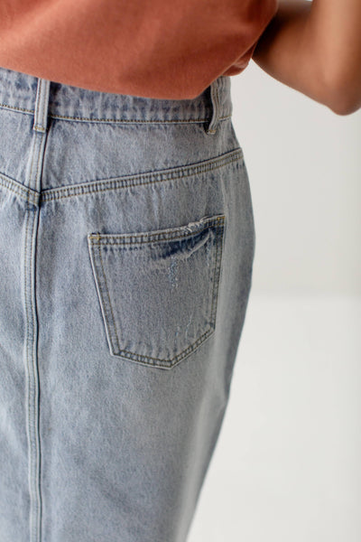 Sydney Distressed Raw Hem Denim Skirt