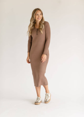 Cassie Quarter Button Knit Midi Dress