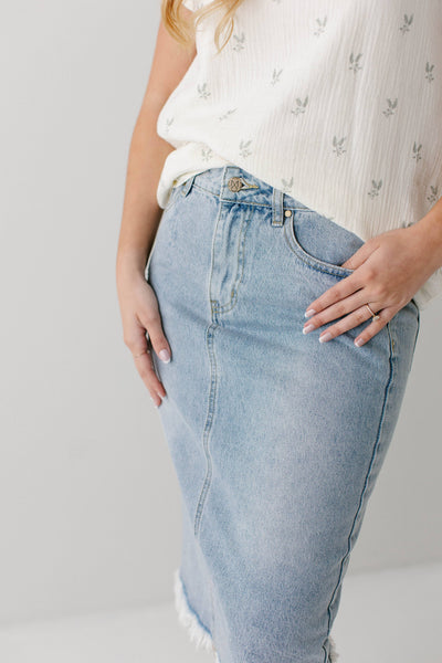 Sydney Distressed Raw Hem Denim Skirt