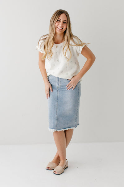 Sydney Distressed Raw Hem Denim Skirt