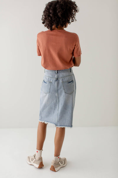 Sydney Distressed Raw Hem Denim Skirt