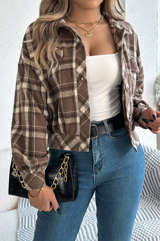 Casual Plaid Long Sleeve Faux Pockets Jacket