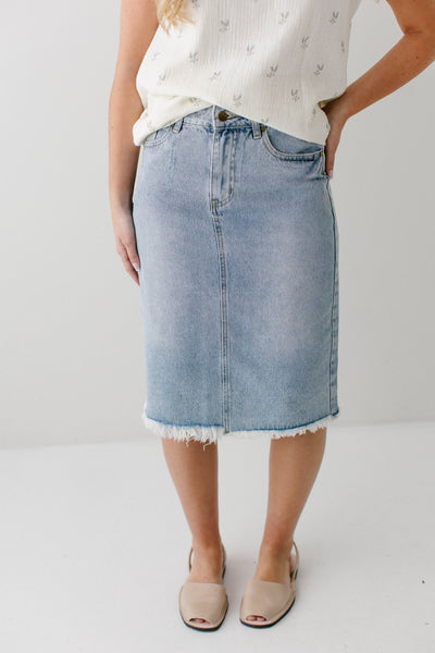 Sydney Distressed Raw Hem Denim Skirt