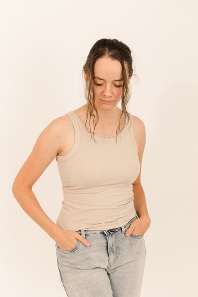 Athleisure built-in bra rib tank top