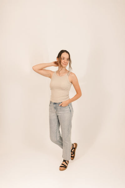 Athleisure built-in bra rib tank top