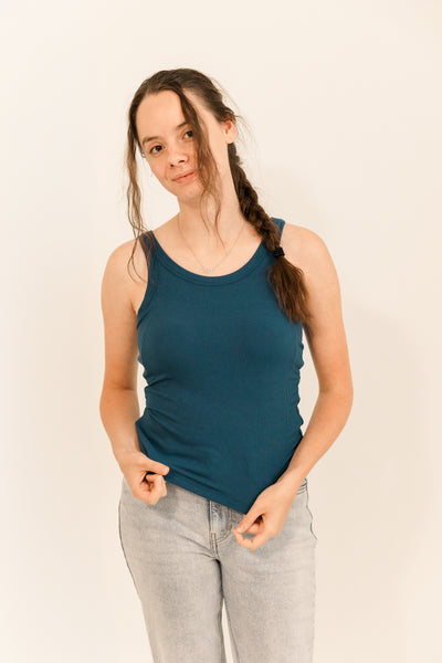 Athleisure built-in bra rib tank top