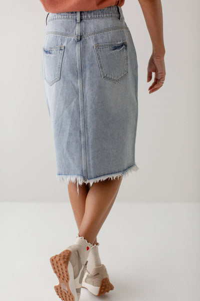 Sydney Distressed Raw Hem Denim Skirt