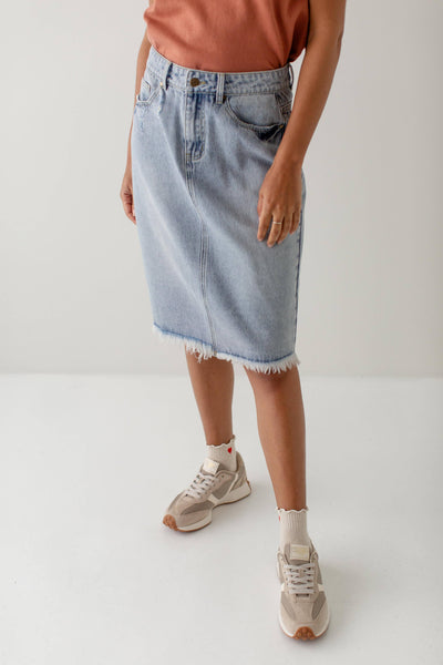 Sydney Distressed Raw Hem Denim Skirt