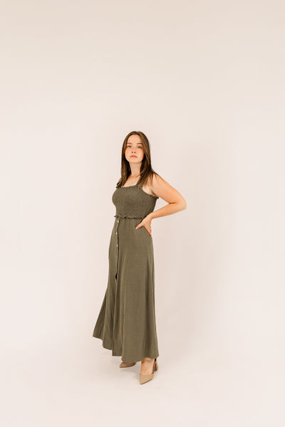 Linen Olive Dress