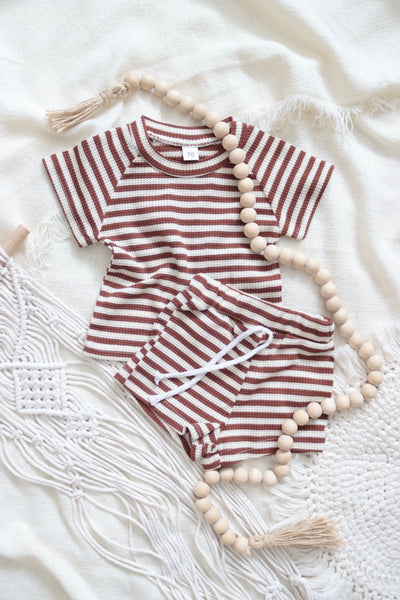 Striped Waffle Short Set