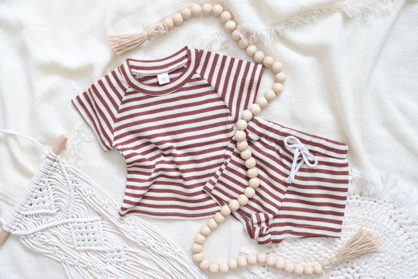 Striped Waffle Short Set